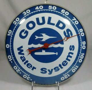 Old Vintage Goulds Water Systems Pam Clock Co.  Bubble Glass Thermometer 1960