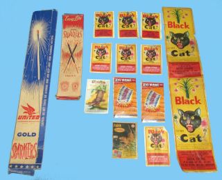Vintage Sparkler Boxes Firecracker Labels Black Cat Alligator Tiger Big Bang