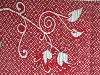 Gorgeous Vintage French Bed Cover Throw Reversible Fringe Art Nouveau Cherry Red