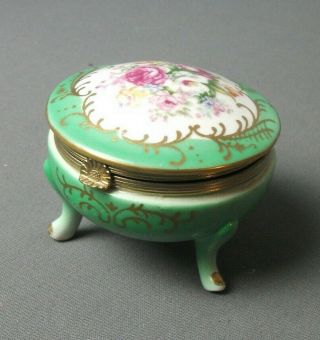 Vintage Trinket Box W/ Hinged Lid Footed - Floral - Norleast - 3 1/4 " W - E Sb