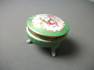 Vintage Trinket Box W/ Hinged Lid Footed - Floral - Norleast - 3 1/4 