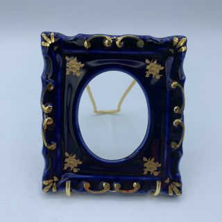 Vtg Limoges Porcelain Cobalt Blue Gold Floral Decorative Picture Frame Stand