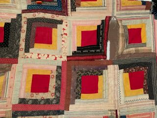Vintage Cotton Fabric Late 1800s Log Cabin Quilt Top 68 