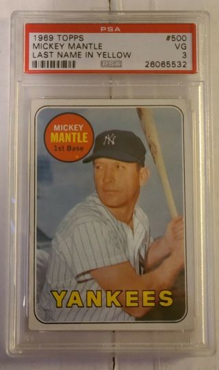 1969 Topps Mickey Mantle 500 York Yankees Baseball Card Psa Vg - 3