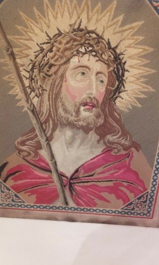 Antique 19thc Berlin woolwork Needlework Picture of Jesus Christ / Embroidery 2