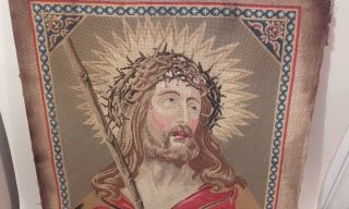 Antique 19thc Berlin woolwork Needlework Picture of Jesus Christ / Embroidery 3