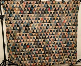 Vintage Cotton Fabric Late 1800s Pyramids / Triangles Quilt Top 72 " X80 "