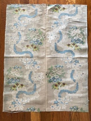Exquisite Antique French 18th C.  Sky Blue Silk Floral Brocade Fabric Remnant