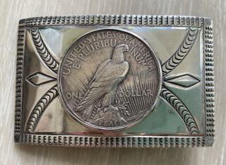 Vintage Dollar Belt Buckle Sterling Silver Southwestern Stamping 78 Gr (20 - 8)