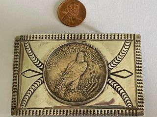 Vintage Dollar Belt Buckle Sterling Silver Southwestern Stamping 78 Gr (20 - 8) 2