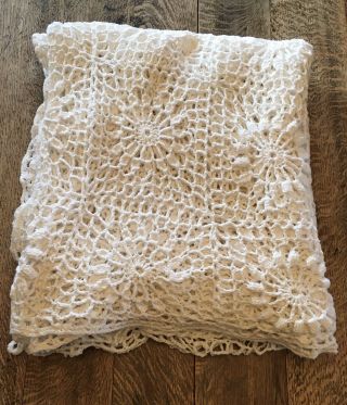 White Cotton Crochet Vintage King Size Handmade Bedspread 300 X 368 cm Throw 2