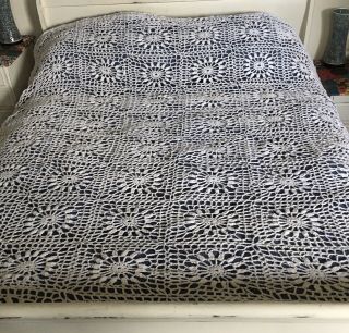 White Cotton Crochet Vintage King Size Handmade Bedspread 300 X 368 cm Throw 3