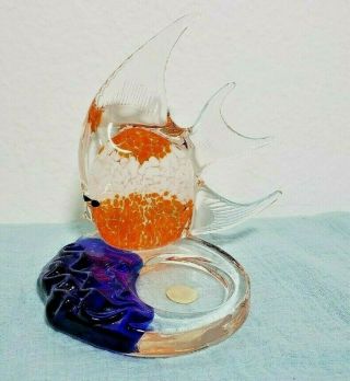 Vintage Party Lite Tropical Fish Glass Tea Light Candle Holder - Exc Cond Orange