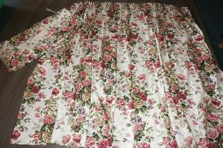 Chintz Floral Roses Cotton Pr Curtains Vintage Country Cottage L60 " X 100 " Each