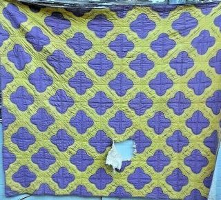 Antique Vintage 1930s/40s Purple Clover Namesake Folk - Art Patchwork Quilt