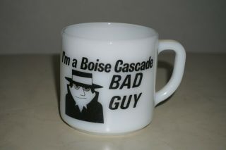 Vintage Federal White Milk Glass Mug Boise Cascades Bad Guy I Had A Bad Idea