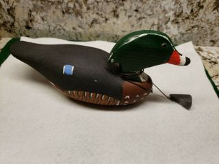 Hand Carved Drake Wood Duck Decoy Rigged With Weight Signed Ardell Waterfield