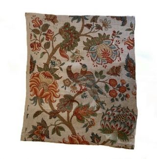 19th Century French Linen Exotic Floral And Bird Printed Fabric (3092)