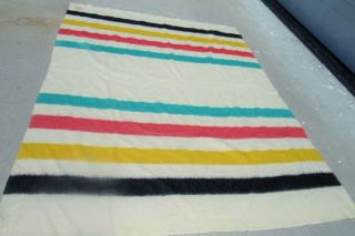 40s Vintage Golden Dawn Luxury Quality Trade Blanket 4 Stripes 77 " X 90 " Cabin