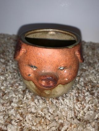 Vintage Uctci Japan Gempo Pottery Pig Face Mug Cup Ceramic