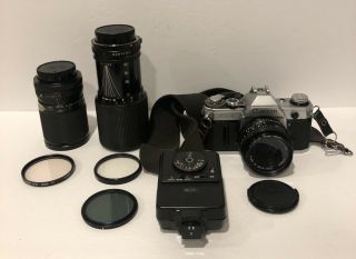 Vintage Canon Ae - 1 Program Camera Bundle 3 Lenses,  Caps,  Strap,  Filters,  Flash