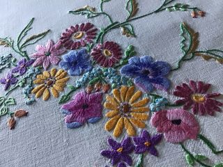 Stunning Vintage Irish Linen Hand Embroidered Tablecloth Florals & Berries