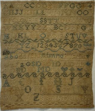 Early 19th Century Alphabet & Family Initials Sampler By Sarah Dale - C.  1830