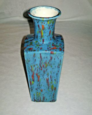 Vintage Ceramic Art Pottery Vase Blue With Mottled Glaze