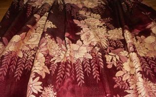 Antique Vtg.  Romantic Floral Roses Satin Damask Brocade Fabric Curtain Merlot
