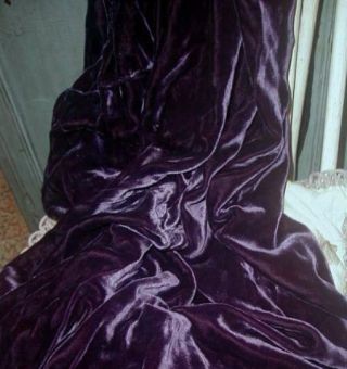 Divine Antique Edwardian Silk Velvet Deep Purple Fragment Vg 30 X 14 X 9