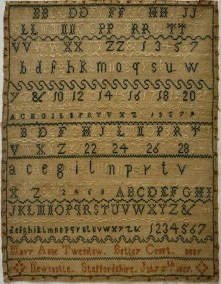 Early 19th Century Alphabet Sampler By Mary Anne Twemlow - July 5th 1827