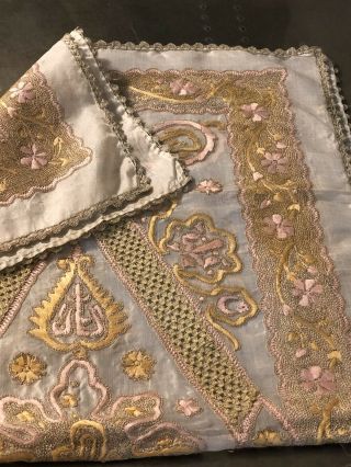 Antique Islamic Ottoman Turkish Gold Metallic Thread Embroidery On Linen Cloth