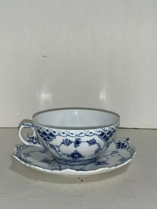 Vintage Royal Copenhagen Blue Fluted Full Lace Flat Cup Saucer 1130 1st Quality 2