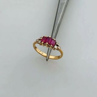Vintage 14k Yellow Gold Baguette Ruby & Round Diamond Ladies Size 3 Ring.  50ctw