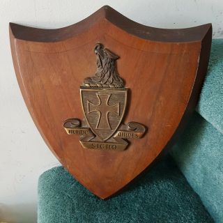 Vintage Sigma Chi Fraternity Large Hardwood Shield Plaque With Brass Crest