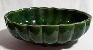 Vintage Dark Green Oval Ribbed Planter 907 Usa Pottery 8 " X 5 " X 3 "