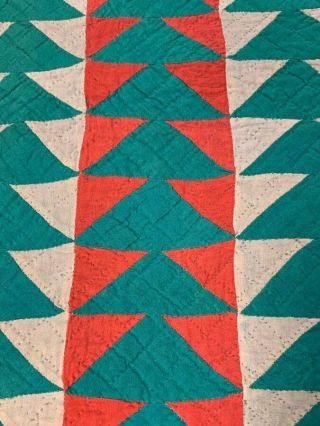 Early c 1870 - 80s Flying Geese QUILT Antique Mennonite Wools Red Green Challis 3