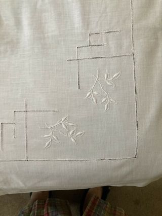 Pair Vintage French Linen Hand Embroidered Monogrammed Large Single Sheets.