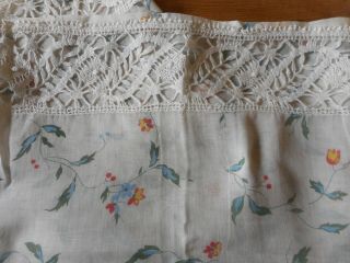 Antique French Floral Voile Cotton Fabric Curtain Crotchet Lace Blue Yellow Red