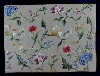 Antique Fine Silk Embroidery On Linen Panel,  Ladies Silk Lined Desk Blotter