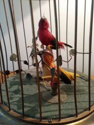 Vintage German Singing Bird Cage Automaton 2 Birds