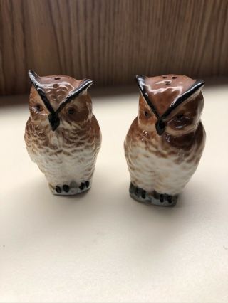 Vintage Ceramic Owl Salt And Pepper Shakers,  Pre - Owned