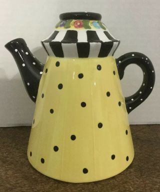 Mary Engelbriet Tea Pot Candle Holder Black & Yellow Polka Dot