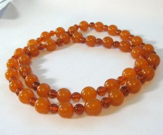 Vintage Baltic Amber Necklace Natural Cognac Honey Amber Round Beads Two Color