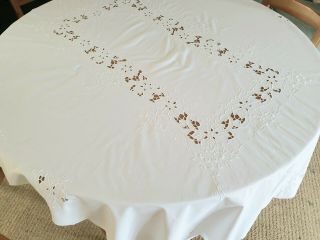 Vintage Rectangle White Tablecloth - Hand Embroidered - 100 Cotton 72 " X90 " 002