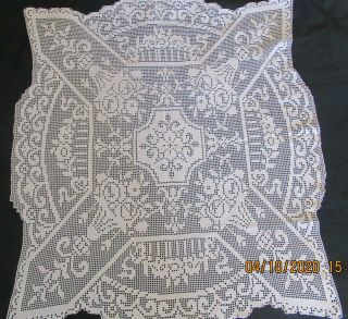 Vintage Hand Made Filet Crochet Tablecloth 32x34 "