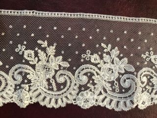 19th C.  Brussels bobbin lace applique wide border yardage Bride Costume 2