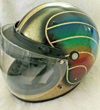 Vintage Rainbow Stripe Colors Red/gold/blue Metalflake Motorcycle Helmet