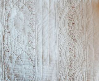 Vintage Quilt - Antique White With Pink Green Floral Lace Trim - So Charming