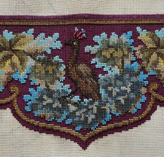 Antique Victorian Beadwork Needlepoint Panel,  Pelmet w Peacock Make a Pillow 2
